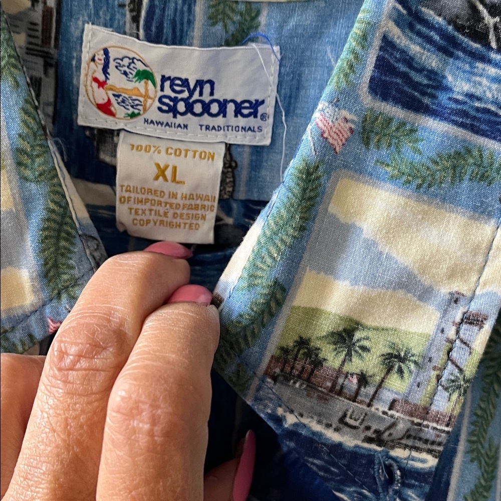 Reyn Spooner Blue and Green Hawaiian Shirt